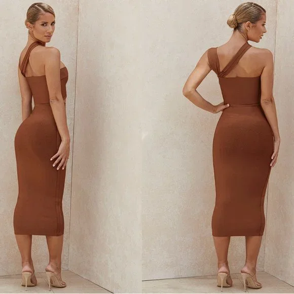 HOUSE OF CB 'Aina' Tan Cut Out Bandage Midi Dress NWOT - Picture 4 of 11